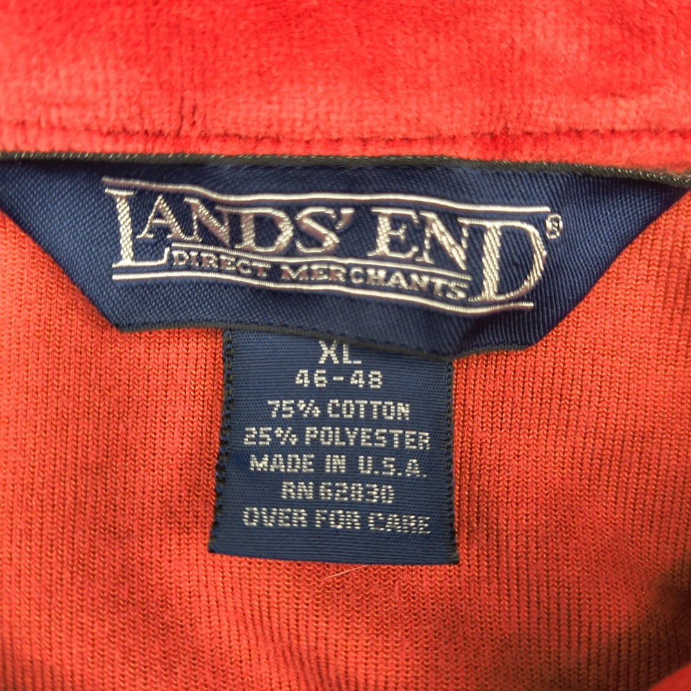 Lands End Mens XL‎ Red Velour Long Sleeve Polo Shirt Made in USA 46-48 Vintage - Picture 3 of 10